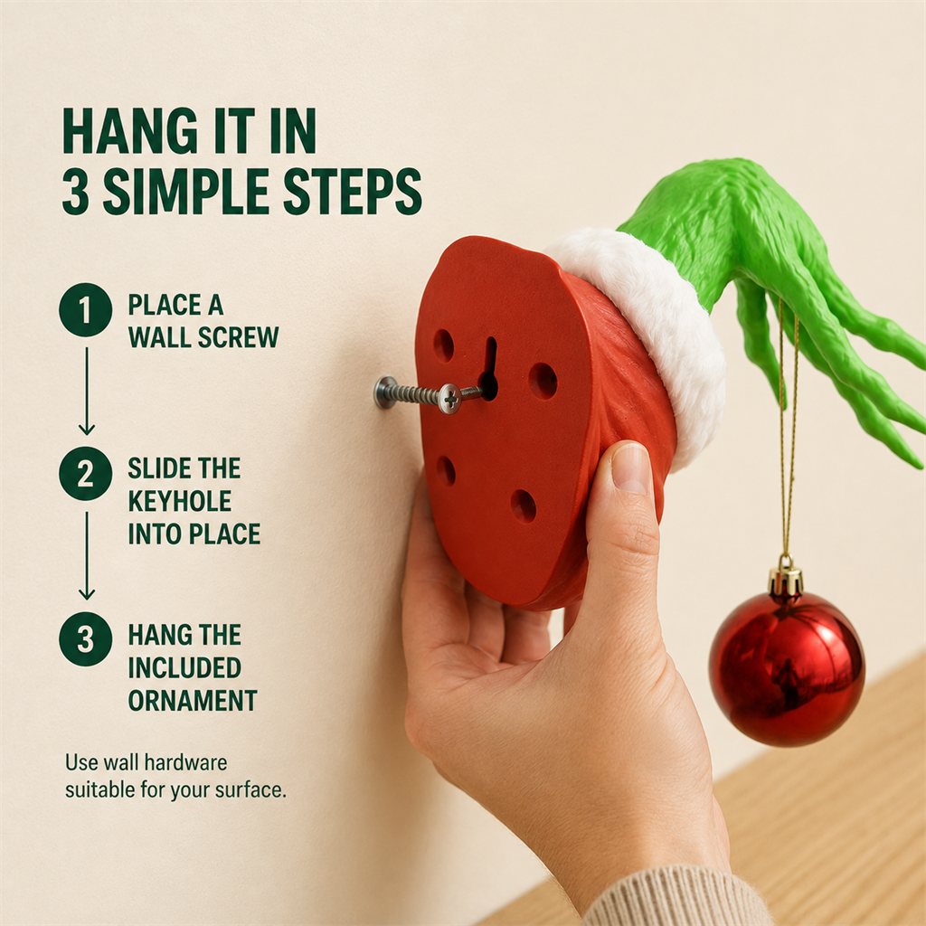 💚🎄 Grinch-Inspired Christmas Hand Wall Hanger – Funny Ornament Holder & Holiday Wall Décor