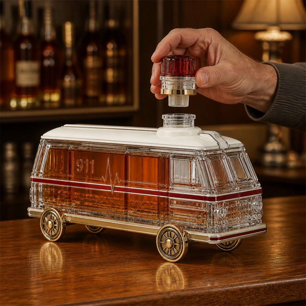 🚑🥃 911 Emergency Rescue Ambulance Whiskey Decanter – First Responder Tribute Collector Bottle