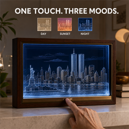 🗽✨ Before the Skyline Changed – Illuminated Twin Towers New York Memorial Shadow Box