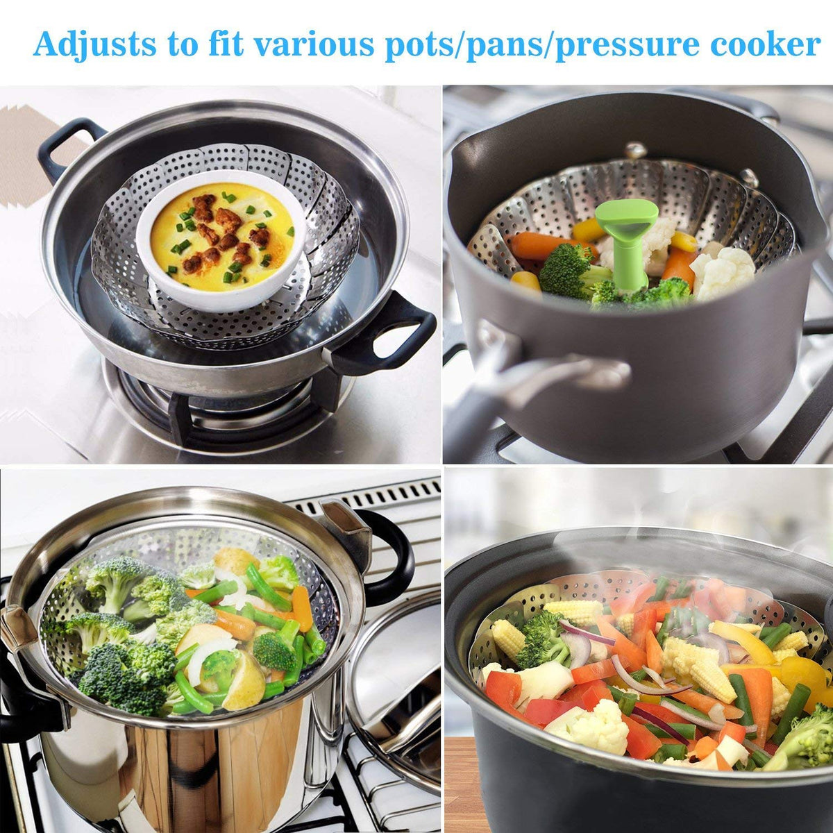 Expandable Vegetable Steamer Basket 🥦 – Stainless Steel Insert with Extendable Handle
