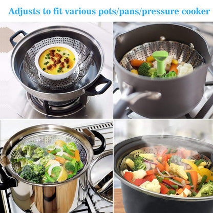 Expandable Vegetable Steamer Basket 🥦 – Stainless Steel Insert with Extendable Handle