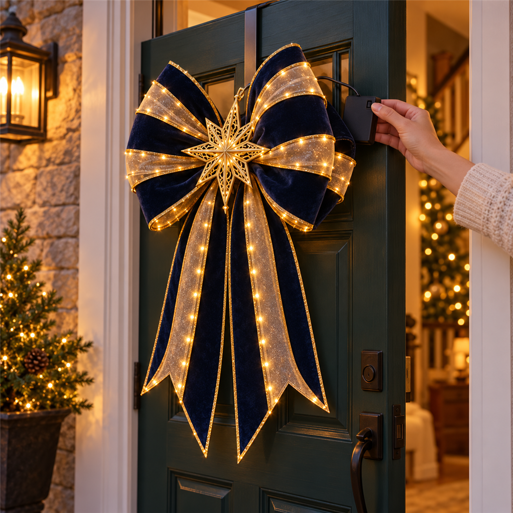 ✨ Oversized Light-Up Christmas Door Bow | 6 Festive Styles