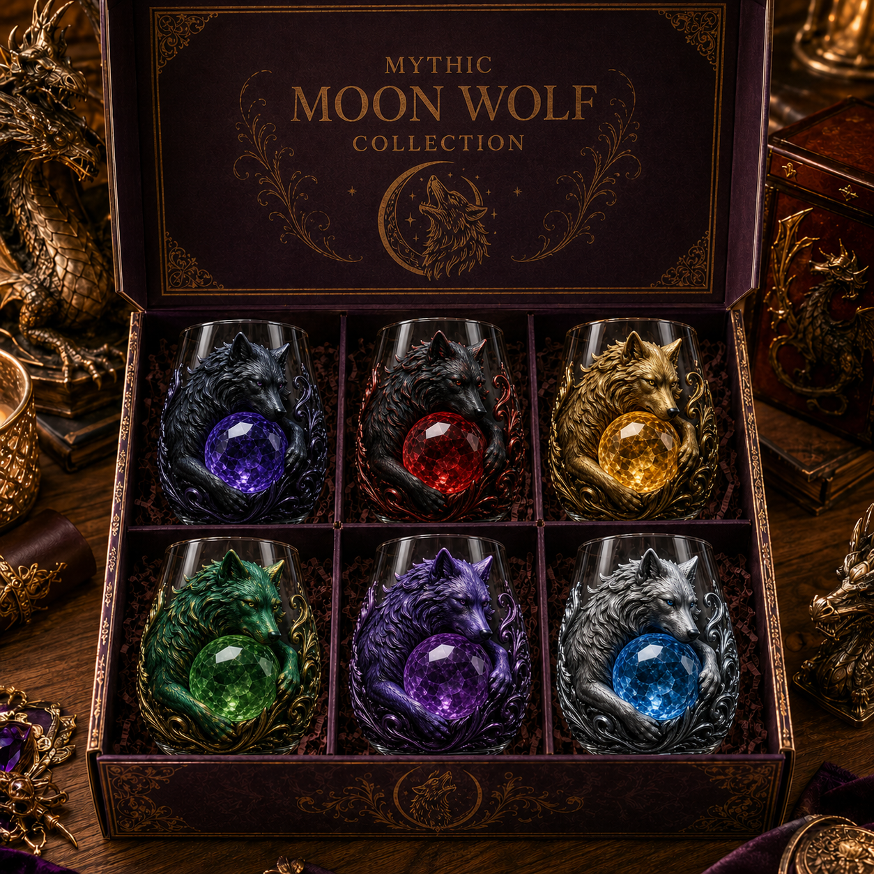 🐺🌙 3D Mythic Moon Wolf Glass Art Cup | Luxury Raised Fantasy Glassware for Whiskey, Home Bar Décor & Legendary Gifts 🎁