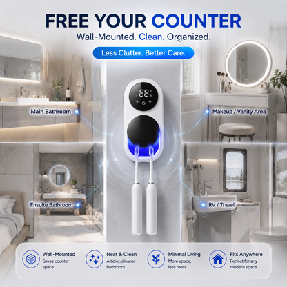 BILLHOL®🚩 WaveSense Touchless Advanced Dual-Toothbrush UV Sanitizing & Drying Station with Automatic Sensor Lid