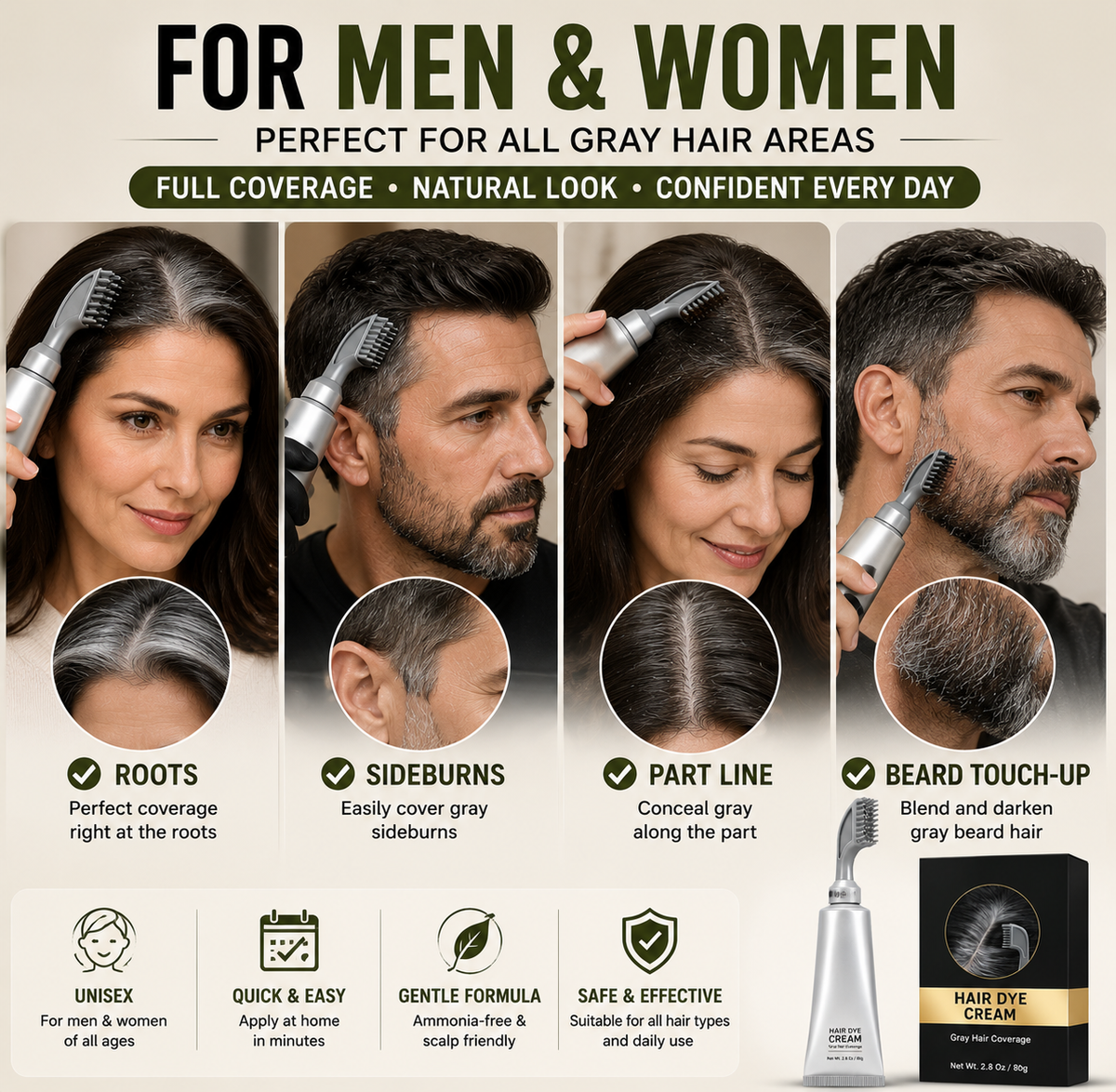🔥 Instant Gray Coverage Hair Dye Comb for Men & Women