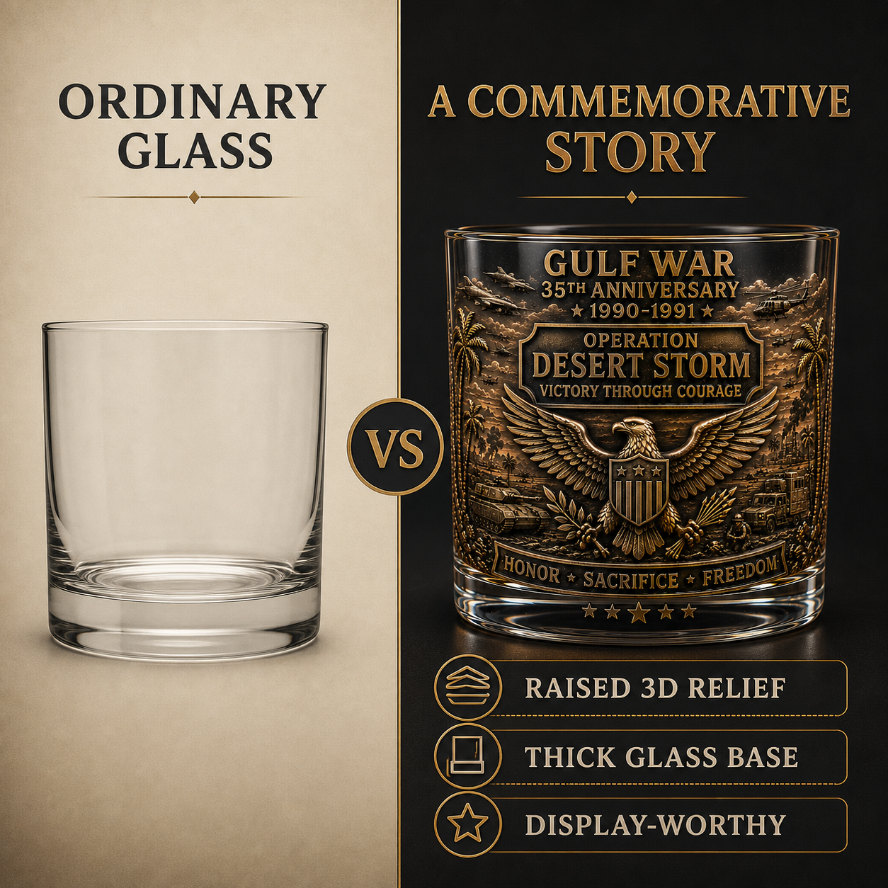 Gulf War 35th Anniversary Commemorative Whiskey Glass – Raised Tribute Barware