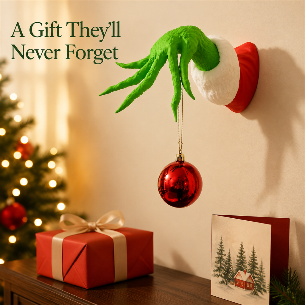 Holiday hand wall hanger presented as a playful Christmas gift