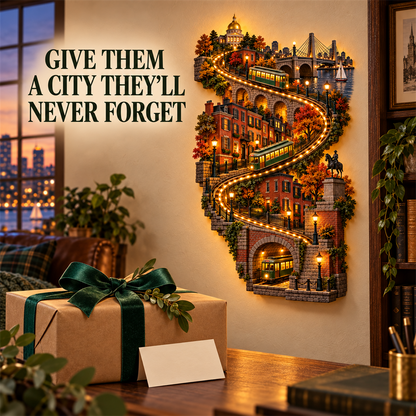 American City Transit Trail Light – Illuminated 3D Skyline Wall Décor