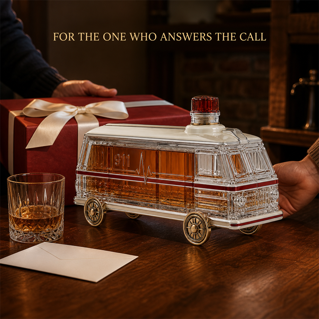 🚑🥃 911 Emergency Rescue Ambulance Whiskey Decanter – First Responder Tribute Collector Bottle