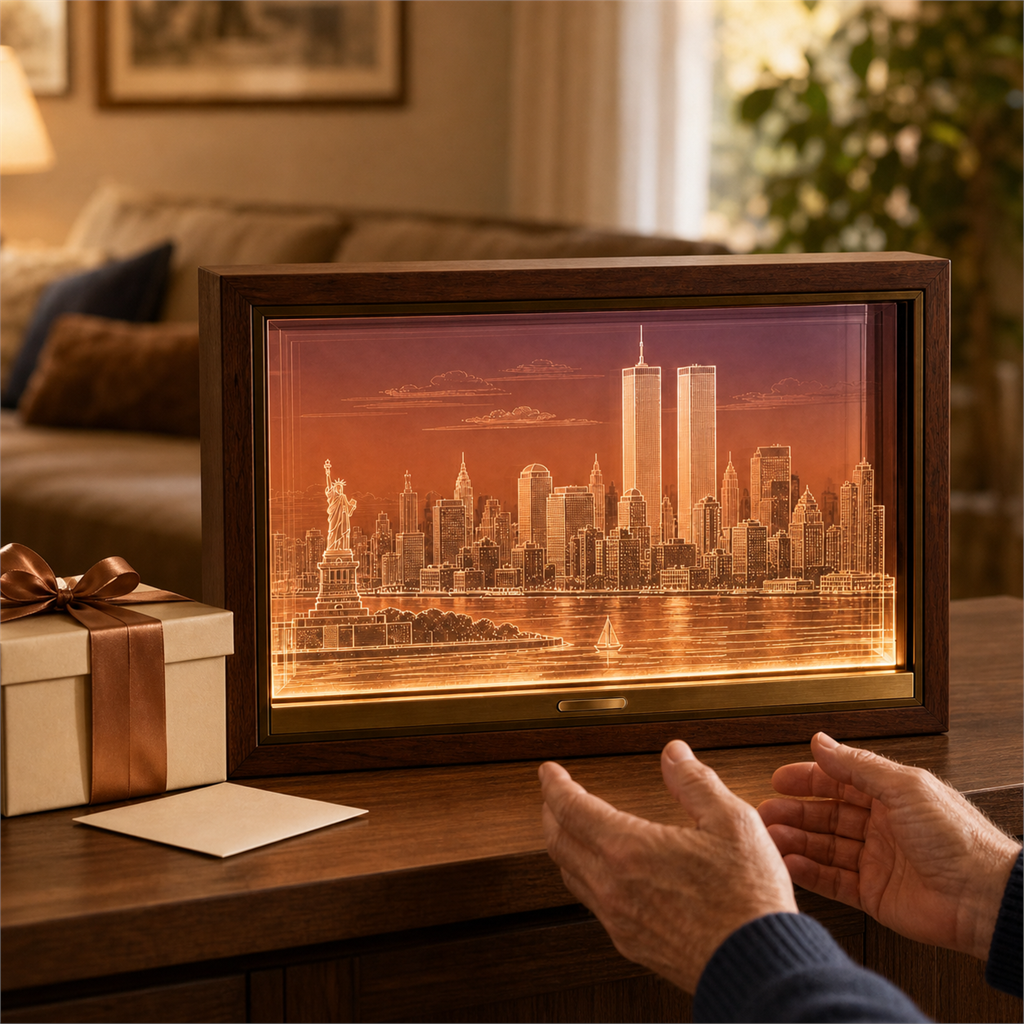 🗽✨ Before the Skyline Changed – Illuminated Twin Towers New York Memorial Shadow Box