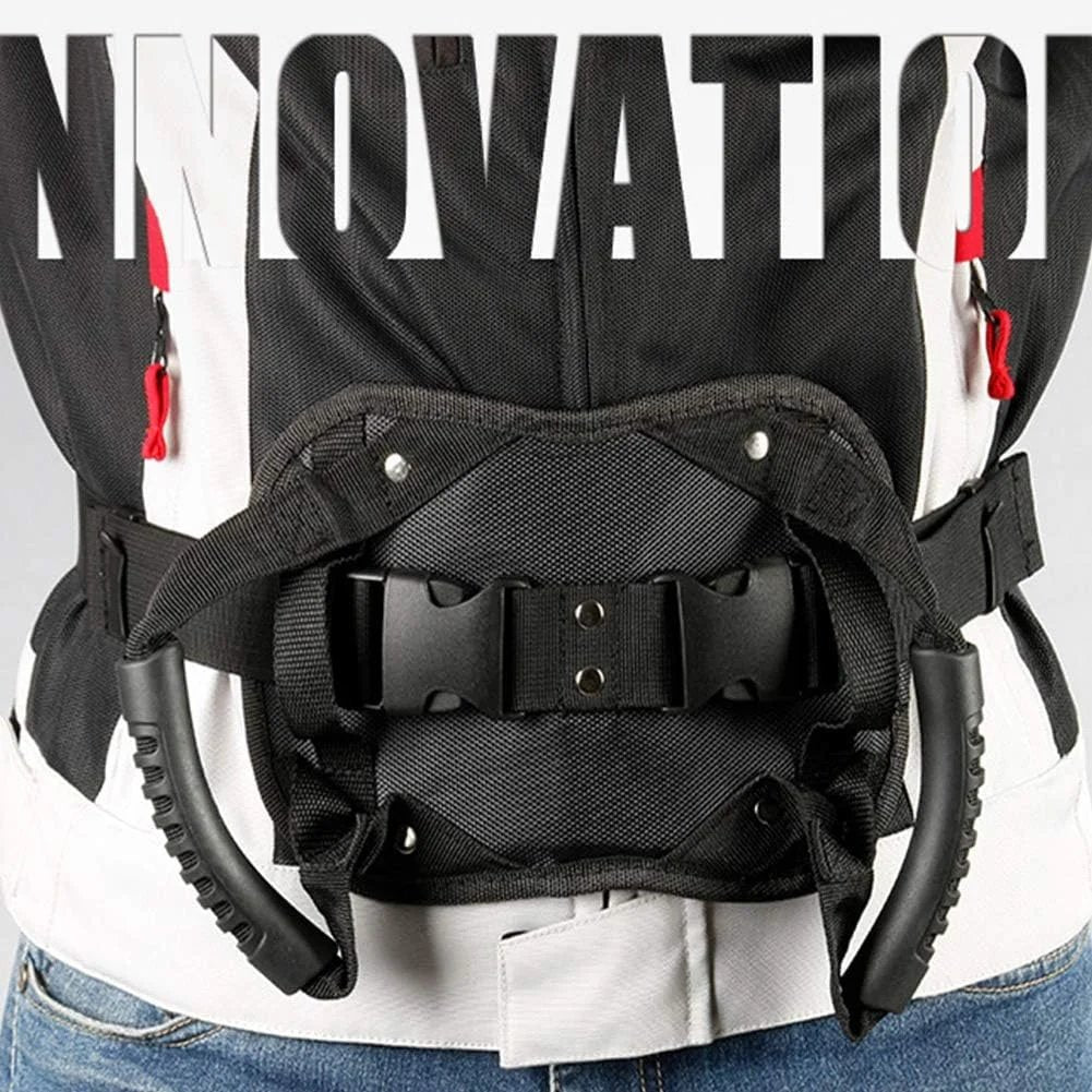 🌟✨ Motorcycle Passenger Safety Belt with Grab Handle, Adjustable Rear Seat Grip Strap, PP Board Reinforced Breathable Mesh, Universal Fit for Motorbike Scooter E-bike ATV Riding