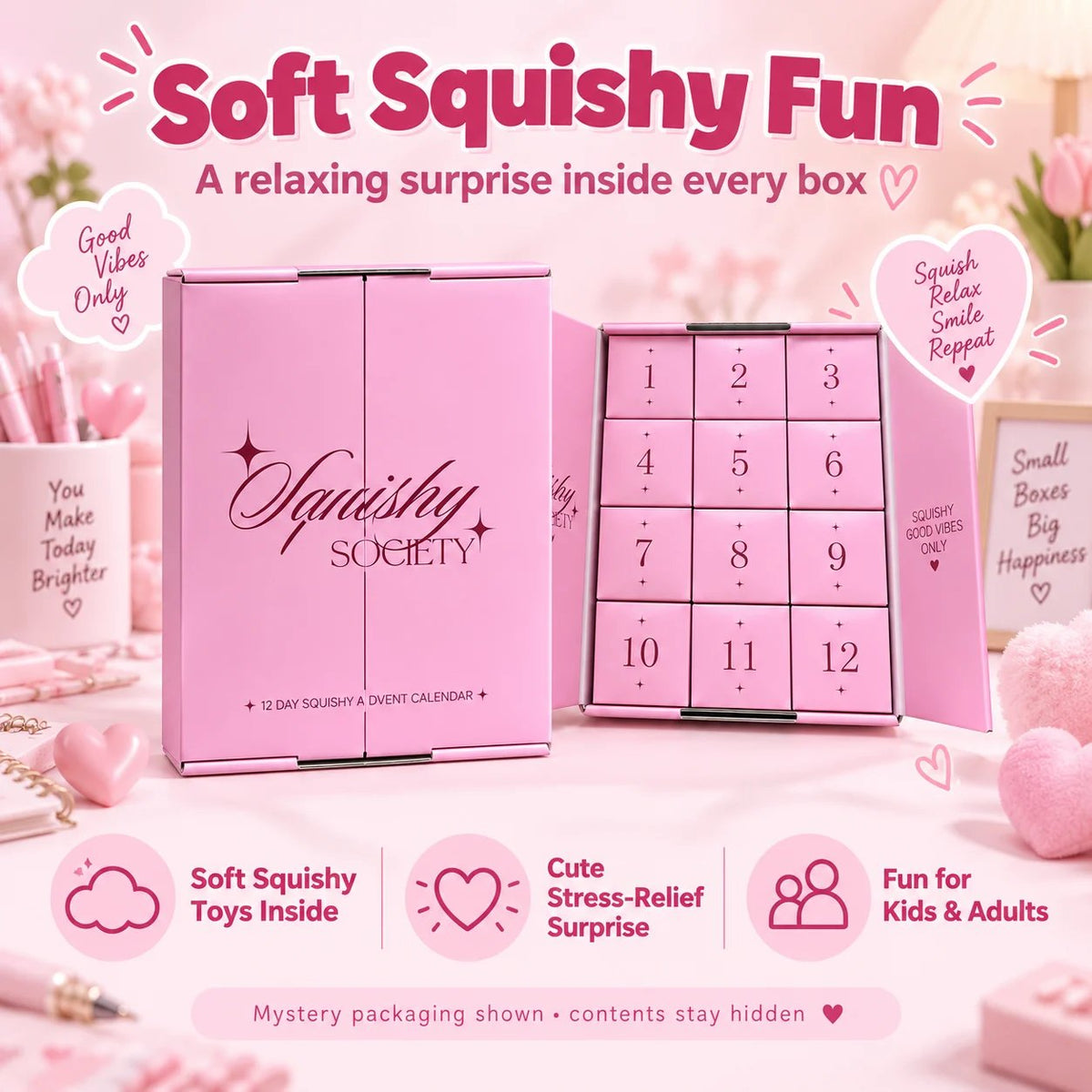Pink Squishy Christmas Countdown 🎀 – 24 Days of Soft & Satisfying Surprises
