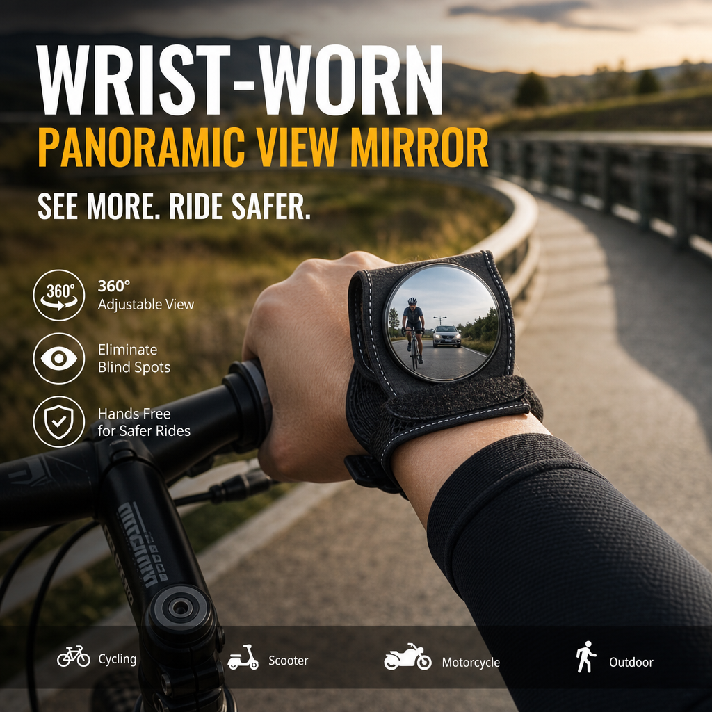 🚴👀 Adjustable Wrist-Mounted Cycling Mirror – See Behind You Without Turning Around