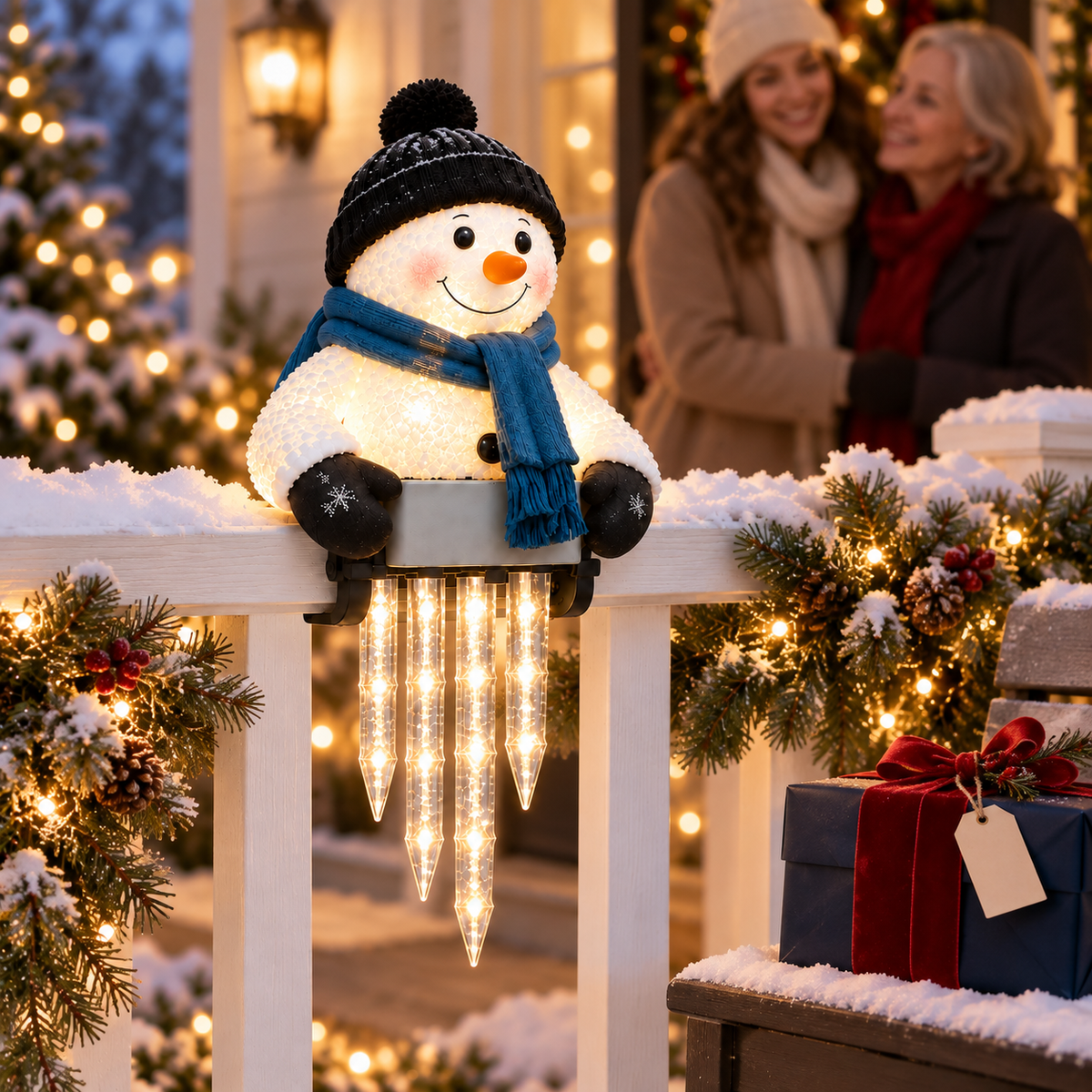 ⛄✨ WinterGlow Snowman Icicle Light – Festive LED Railing & Christmas Hanging Décor