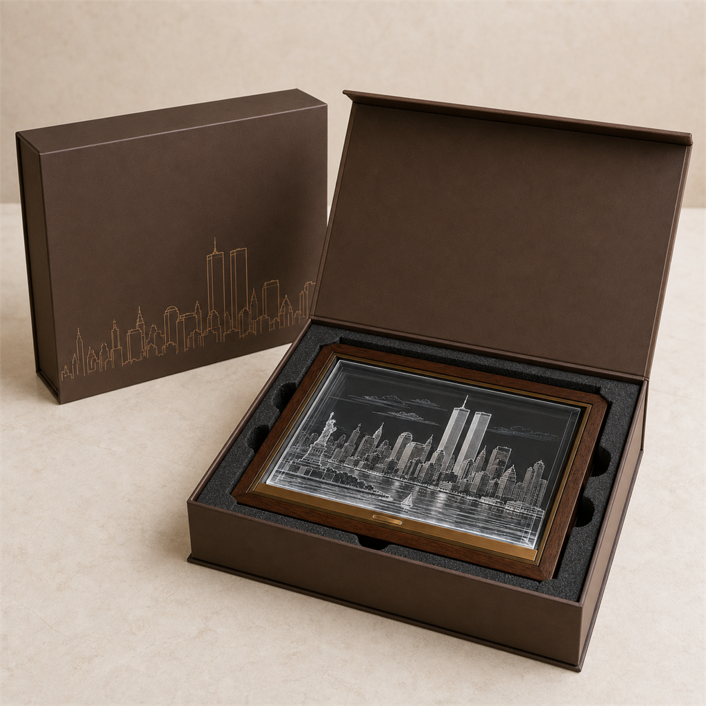 🗽✨ Before the Skyline Changed – Illuminated Twin Towers New York Memorial Shadow Box