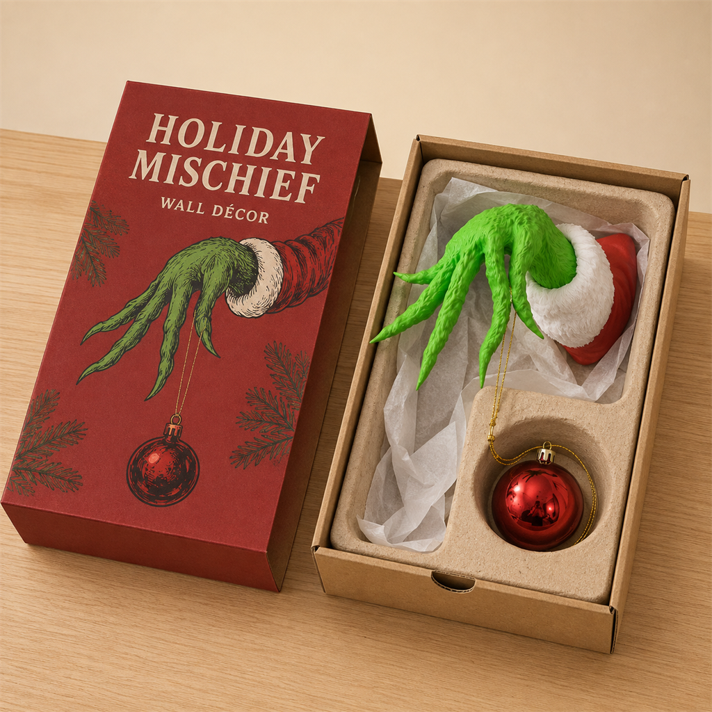 💚🎄 Grinch-Inspired Christmas Hand Wall Hanger – Funny Ornament Holder & Holiday Wall Décor