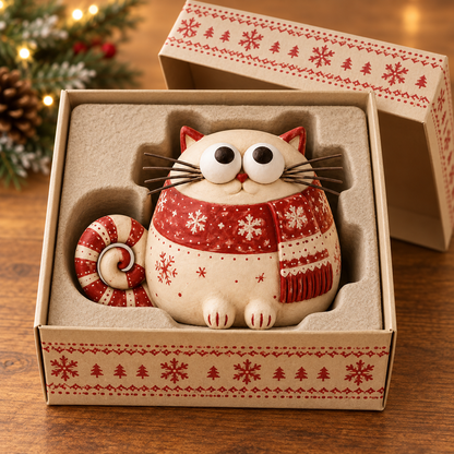 🎄 Whimsical Christmas Cat Figurines – Tall & Chubby Holiday Decor 🐱