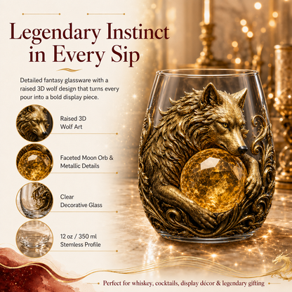 🐺🌙 3D Mythic Moon Wolf Glass Art Cup | Luxury Raised Fantasy Glassware for Whiskey, Home Bar Décor & Legendary Gifts 🎁