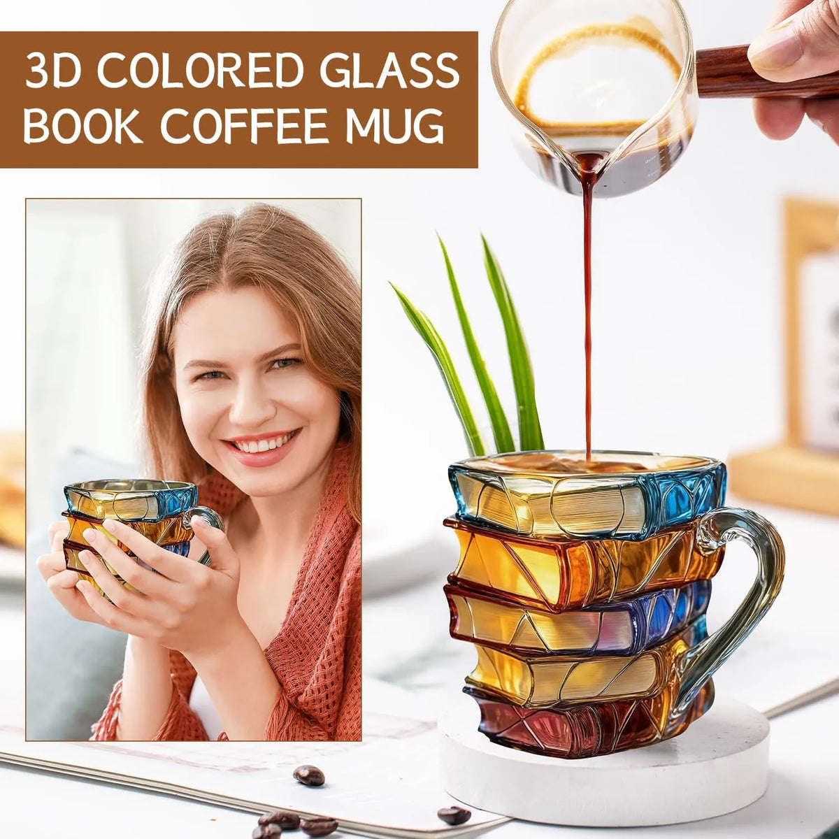 📚 Hand-Painted 3D Book Stack Glass Mug – Cozy Reader Gift, Only 7 Left ☕