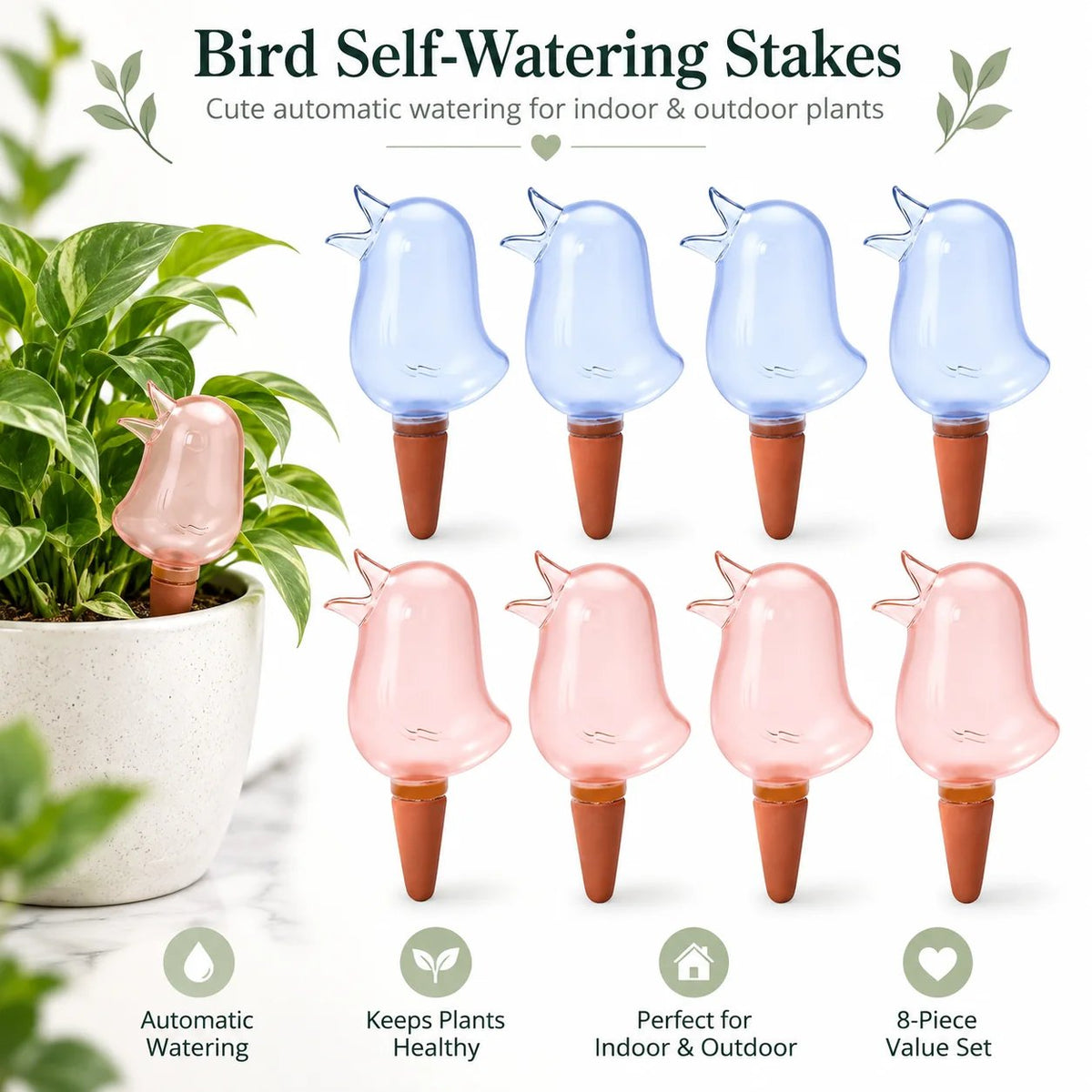 💧 Keep Plants Hydrated While You’re Away – Adjustable Blue Plant Watering Stakes, 4-Pack