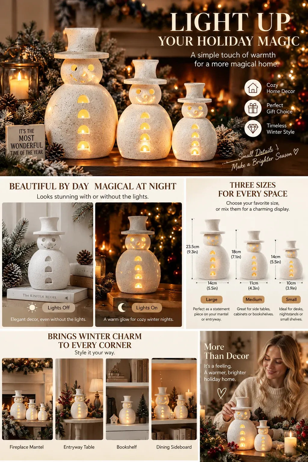 🔥😍🤍 40% OFF | Neutral Snowman Glow Decor – Beautiful by Day, Magical by Night