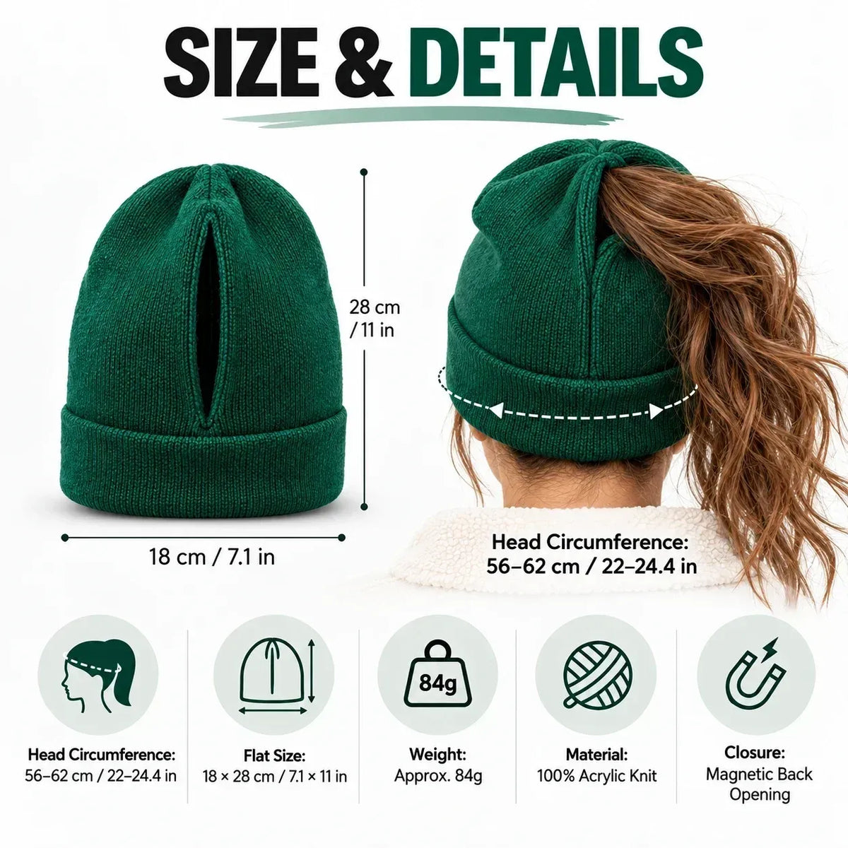 Magnetic Ponytail Beanie 🧶 – Cozy Knit Hat for Messy Buns