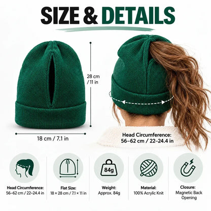 Magnetic Ponytail Beanie 🧶 – Cozy Knit Hat for Messy Buns