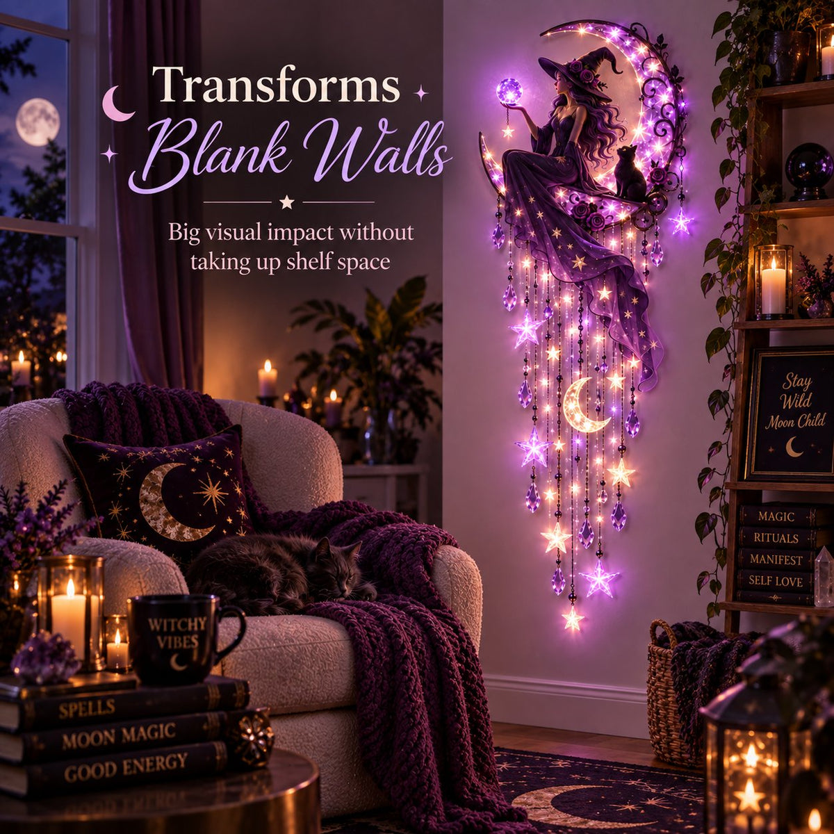 Halloween Witch Wall Light 🔮 – Enchanting Gothic Decor for Empty Walls