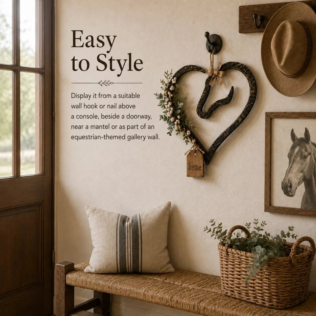 🎉Rustic Horse Heart Wall Decor with Greenery – Farmhouse Equestrian Home Accent