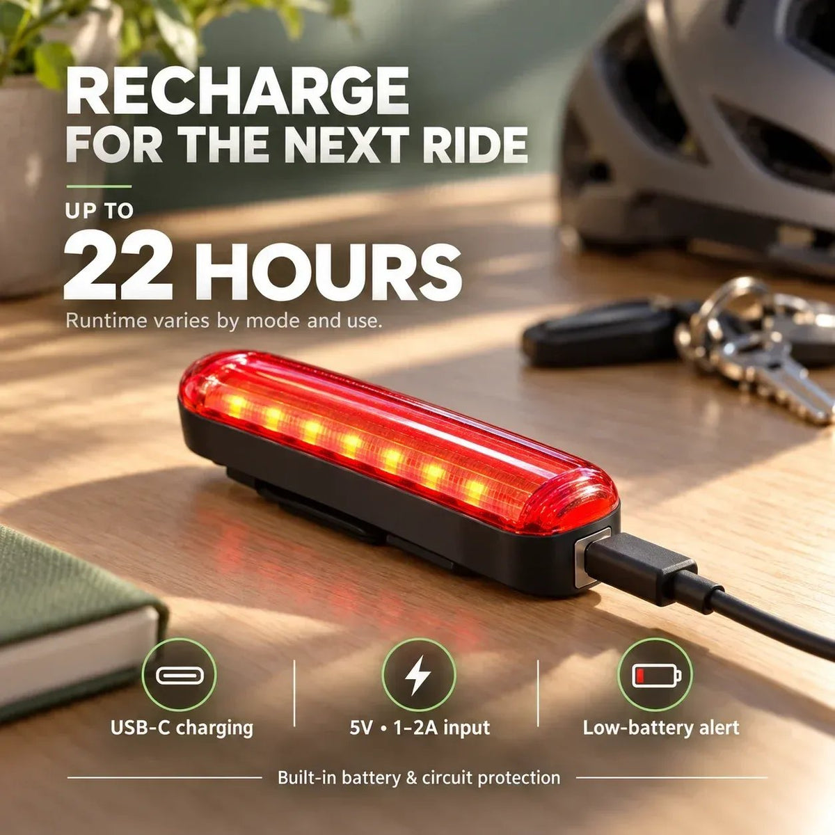 🚨 LED Bike Taillight – Brake Flash, Laser Zone & 22h Battery