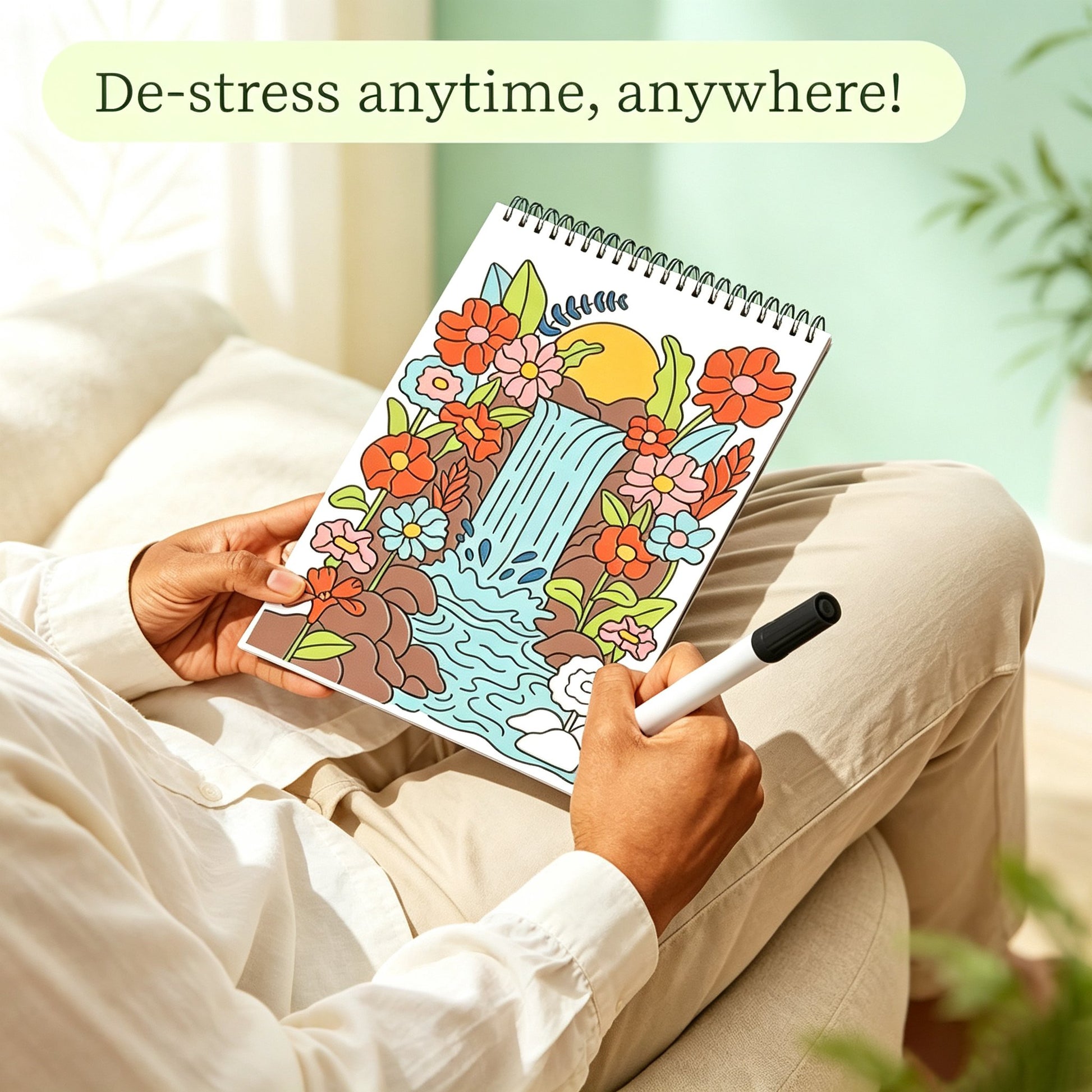 🌿  Guided Flow Art Coloring Pad with Double-Sided Markers 🎨