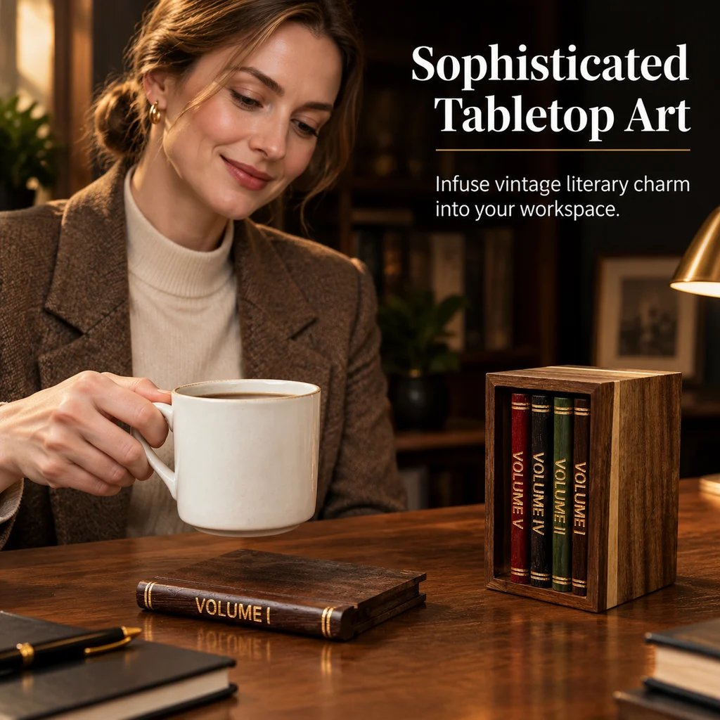 📚 Vintage Book-Style Coaster Set – Includes Upright Storage Holder
