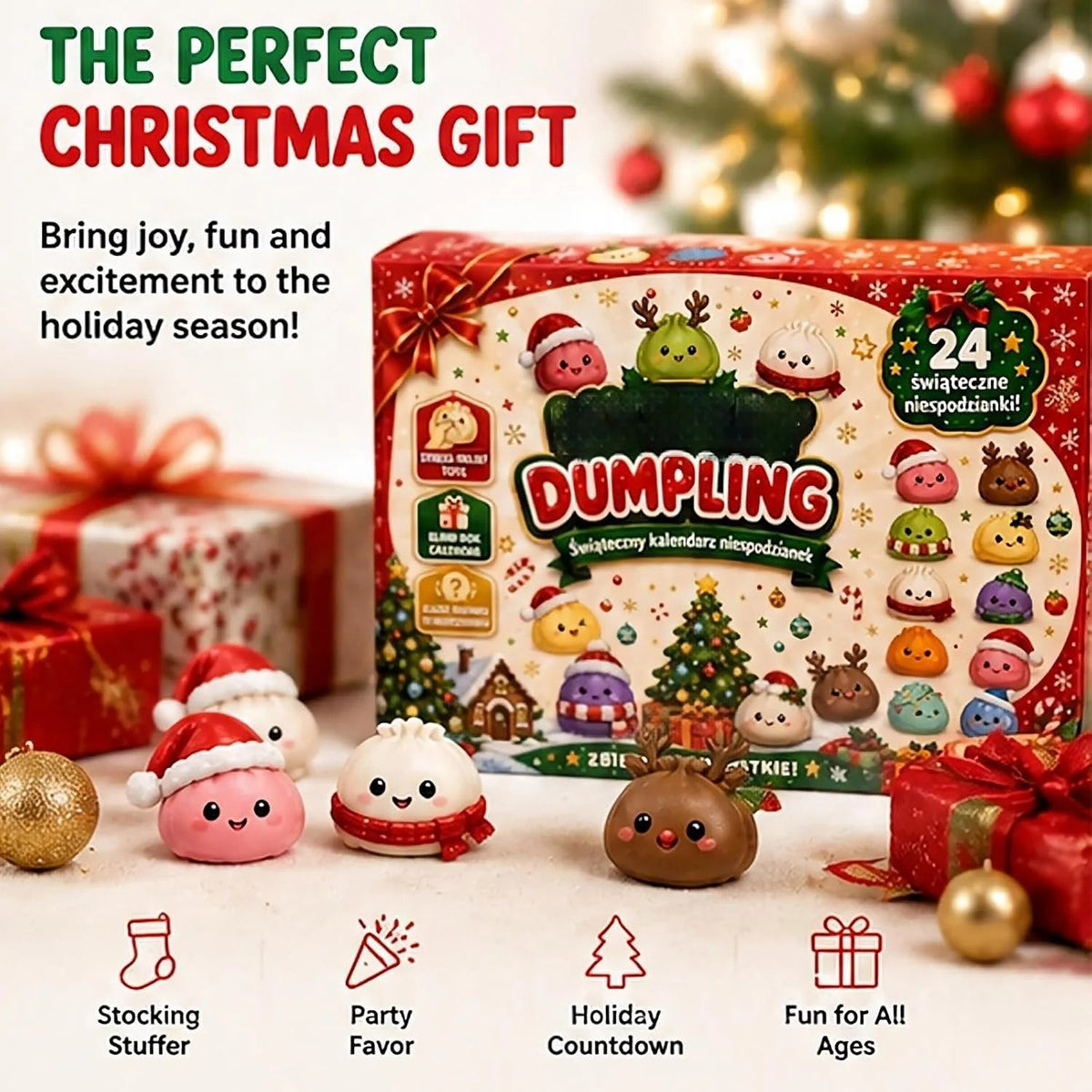 🥟24-Day Holiday Countdown Box with Cute Dumpling Squishies 🎄