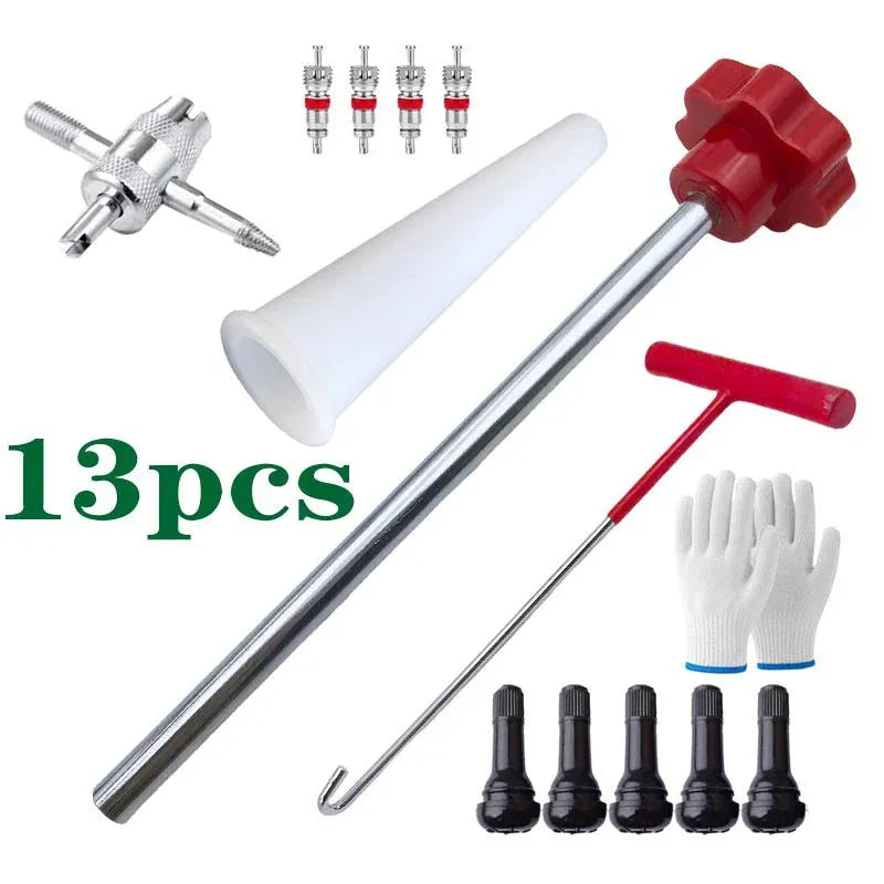 🛠️ 13-Piece Tire Valve Replacement Kit – Quick-Change Automotive Repair Tools