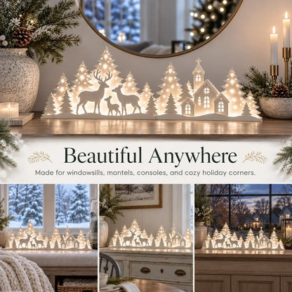 LED Christmas Deer and Village Window Decor
