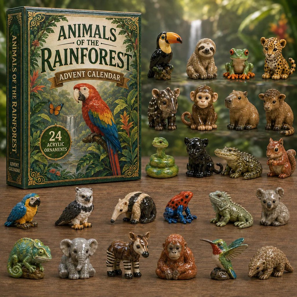 Rainforest Animals Life Advent Calendar 2026 - 24-Day Festive Countdown, Acrylic Charms Blind Box