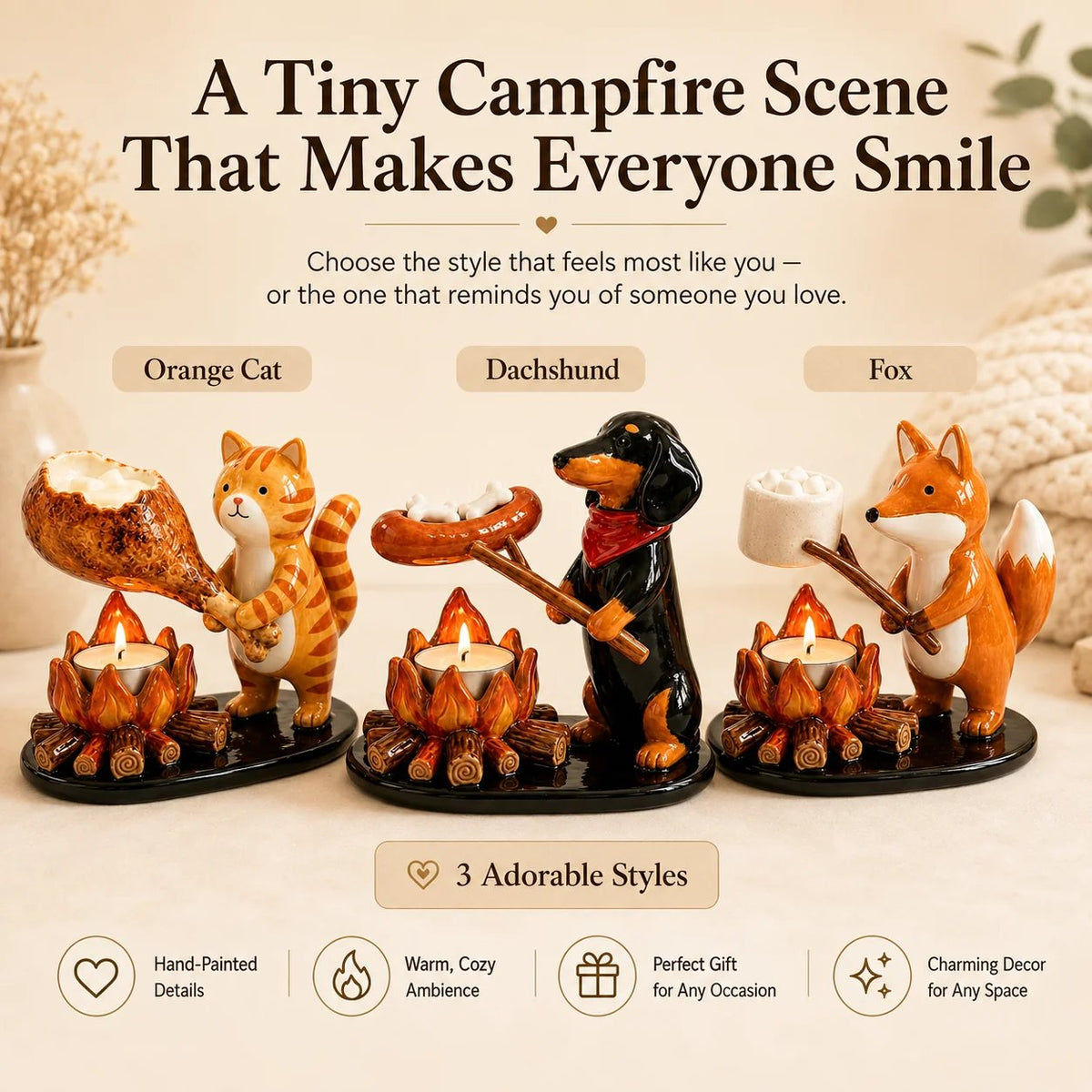 🐱🔥Cute Animal Campfire Tealight Candle Holder- 3 Styles Available