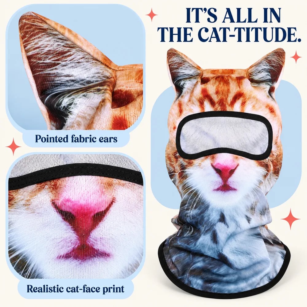 🐆❄️ Snow Leopard 3D Cat Balaclava with Ears – Cozy Full-Face Ski Hood