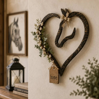 🎉Rustic Horse Heart Wall Decor with Greenery – Farmhouse Equestrian Home Accent