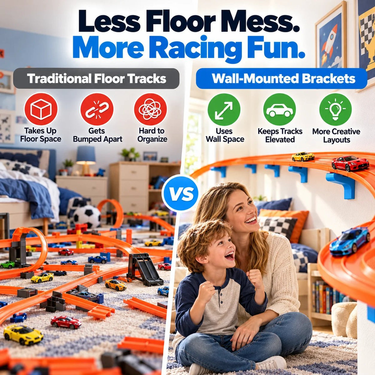 🌹Wall-Mounted Toy Car Track Brackets (5/10 Pack) – No-Drill Adhesive Holders for Elevated Racing Fun 🏎️🚀