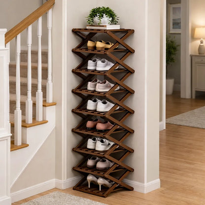 🌿 3-Tier Folding Bamboo Shoe Organizer in Natural Wood | Ready to Use, No Assembly Needed