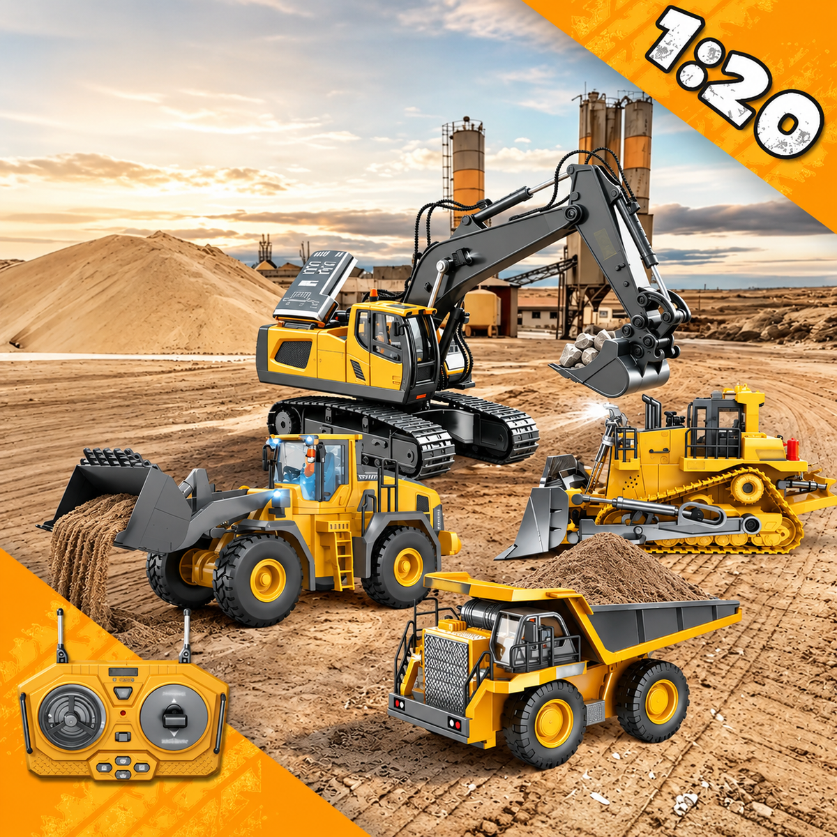 4-in-1 Remote Control Construction Fleet 🚜 Jobsite Adventures for Kids