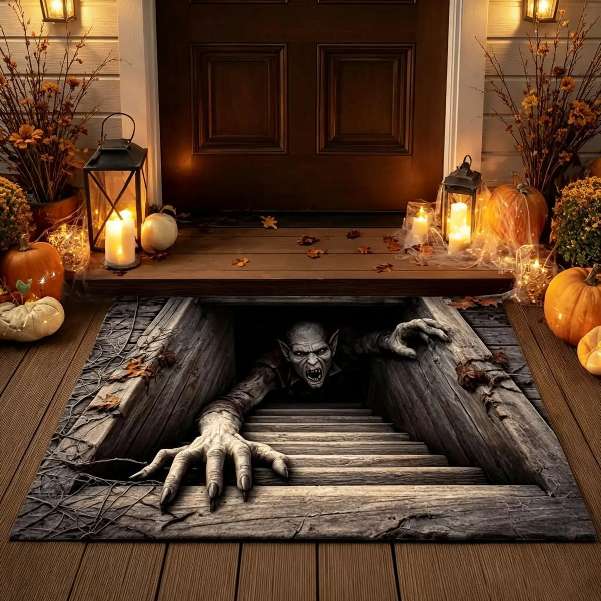 🎃 Spooky Halloween Entryway Mat with 3D Skull and Creepy Clown Design 👻