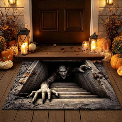 🎃 Spooky Halloween Entryway Mat with 3D Skull and Creepy Clown Design 👻