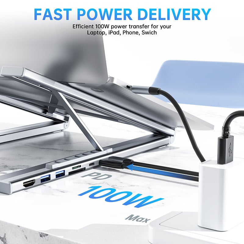 🏠💻 8-in-1 USB-C Laptop Stand Hub for a Clutter-Free Desk, Perfect Gift for Students and Professionals