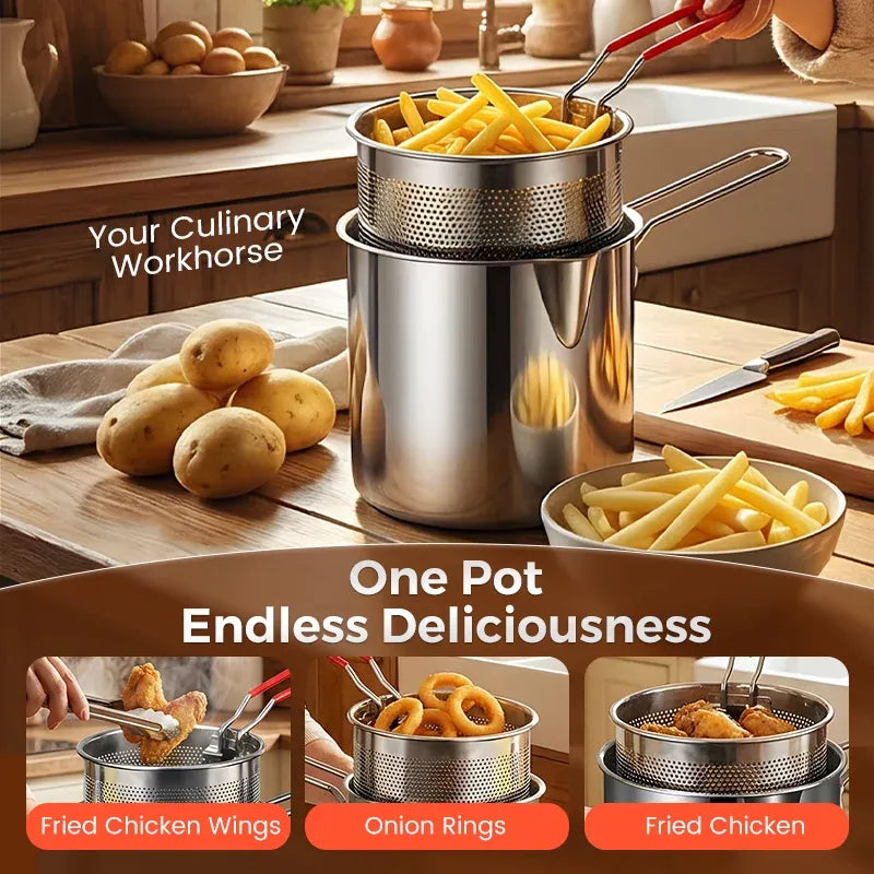 🍟 304 Stainless Steel Multi-Purpose Fryer Set with Crisping Rack