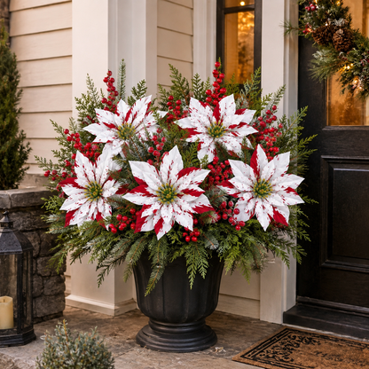 ❤️ Christmas Poinsettia Planter Inserts – Red & White Holiday Floral Picks