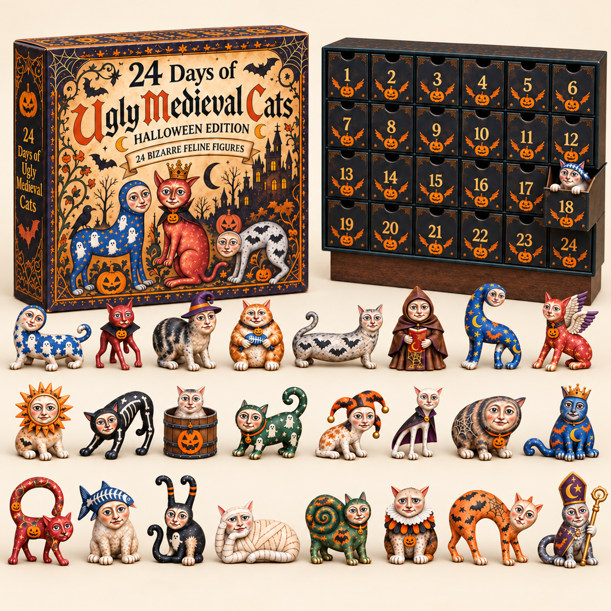 🐈🎃 24 Days of Ugly Medieval Cats – Halloween Advent Calendar with 24 Bizarre Cat Figures