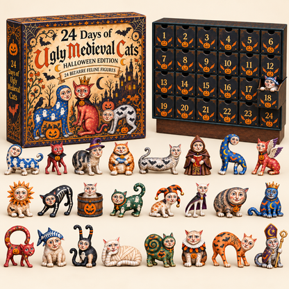 🐈🎃 24 Days of Ugly Medieval Cats – Halloween Advent Calendar with 24 Bizarre Cat Figures