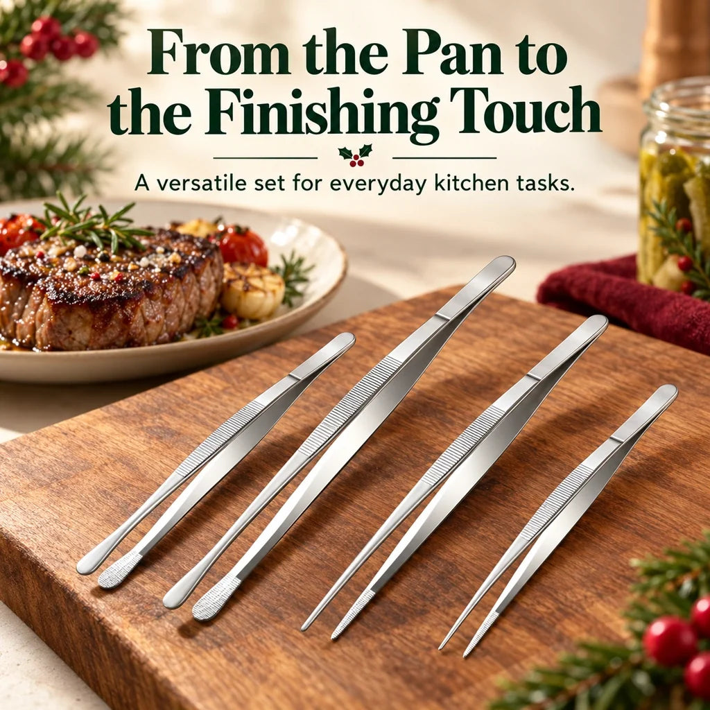 4-Piece Kitchen Tweezer Set ✨ – 10" & 12" Stainless Steel Tongs